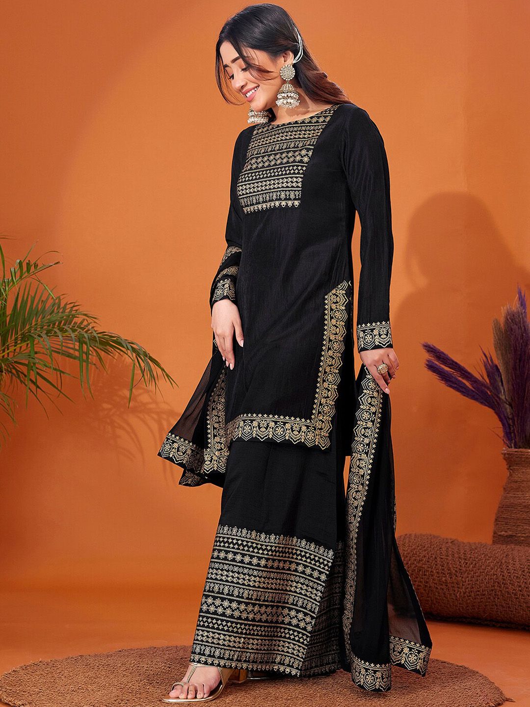 Kalini Foil Printed Long Sleeves Regular Kurta With Palazzos & Dupatta