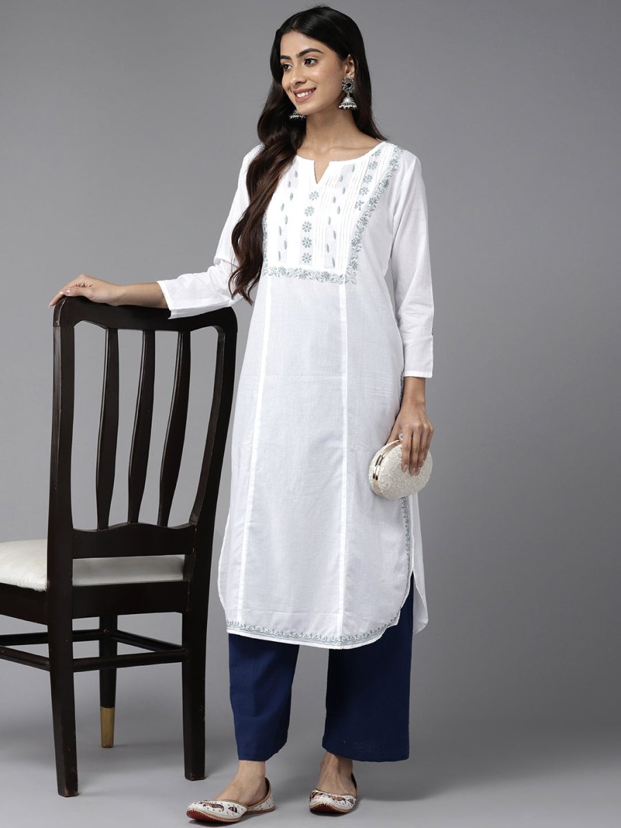 ADA Ethnic Motifs Embroidered Chikankari White Romance Kurta - Distacart