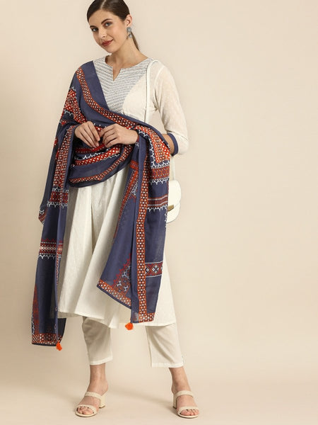 Anouk Women White Woven Design Kurta with Trousers & Dupatta - Distacart