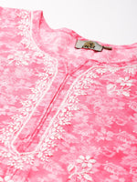 Thumbnail for ADA Women Pink & White Floral Chikankari Cotton Handloom Kurta - Distacart