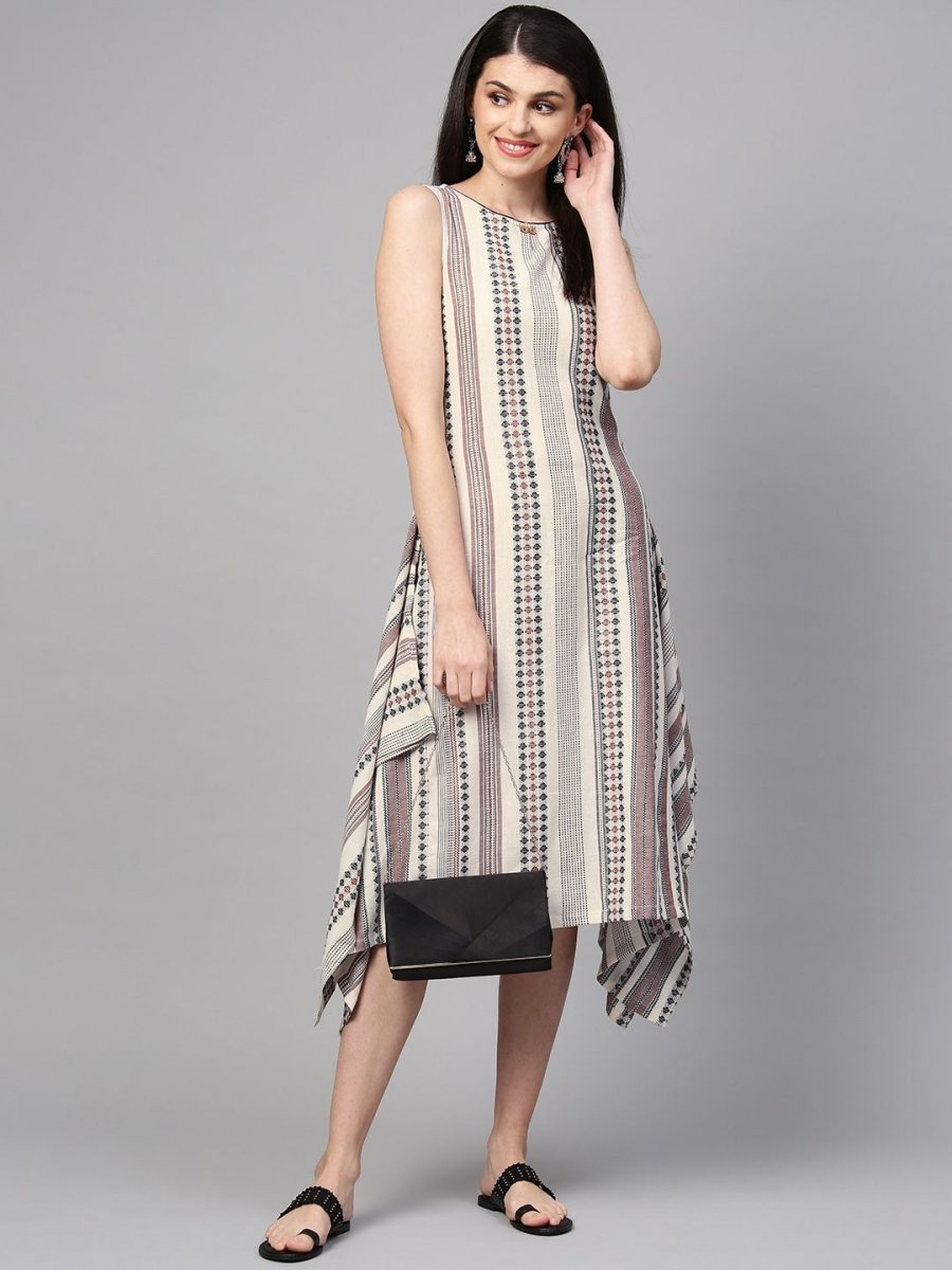 AURELIA Women Off-White & Black Self Striped A-Line Dress - Distacart