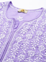 Thumbnail for ADA Women Mauve & White Ethnic Motifs Embroidered Chikankari Kurta - Distacart