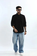 Thumbnail for Xkind Men's Black Fine Corduroy Regular Fit Shirt