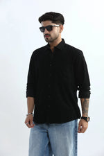 Thumbnail for Xkind Men's Black Fine Corduroy Regular Fit Shirt