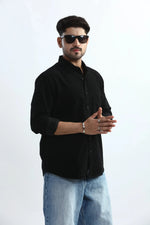 Thumbnail for Xkind Men's Black Fine Corduroy Regular Fit Shirt