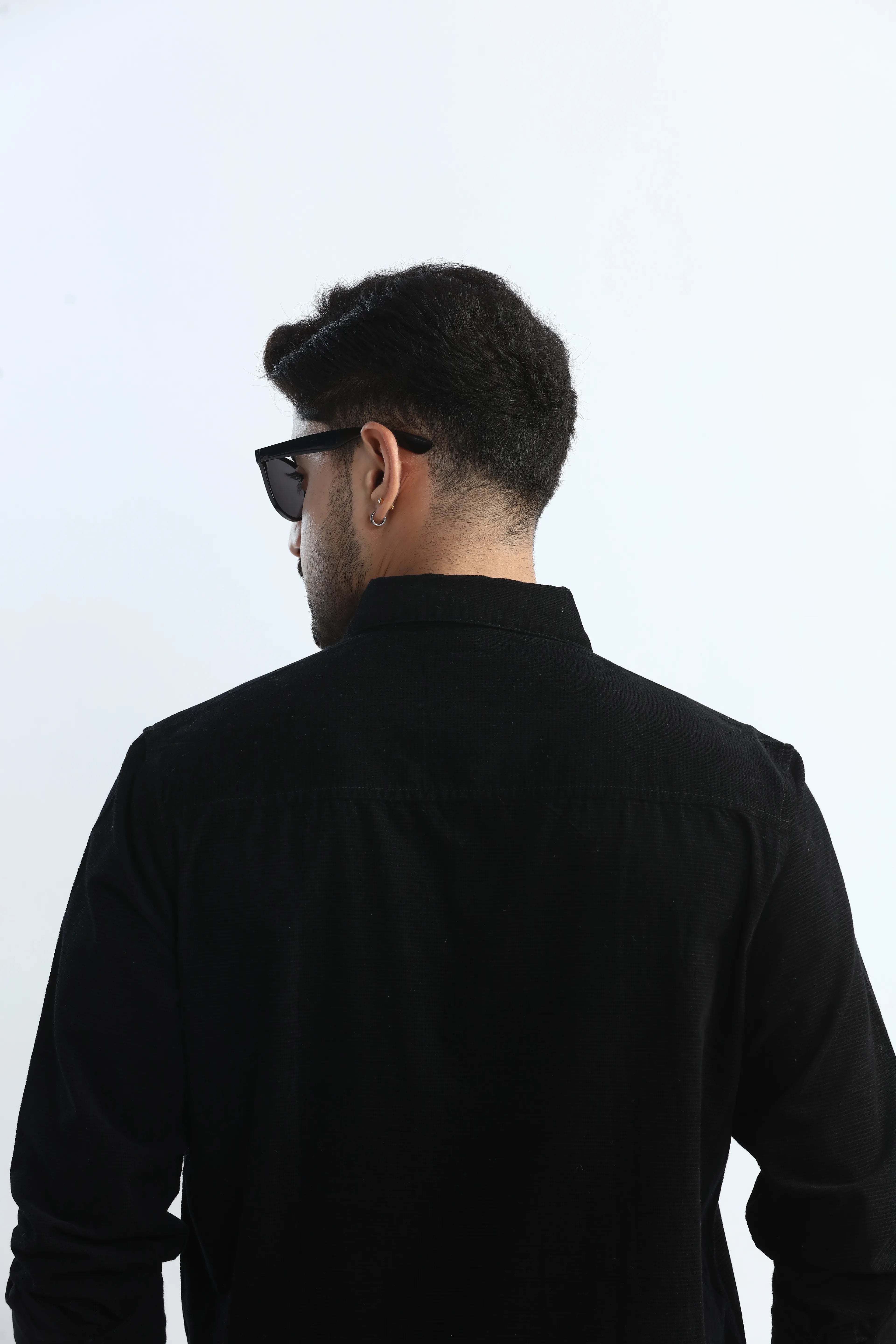 Xkind Men's Black Fine Corduroy Regular Fit Shirt