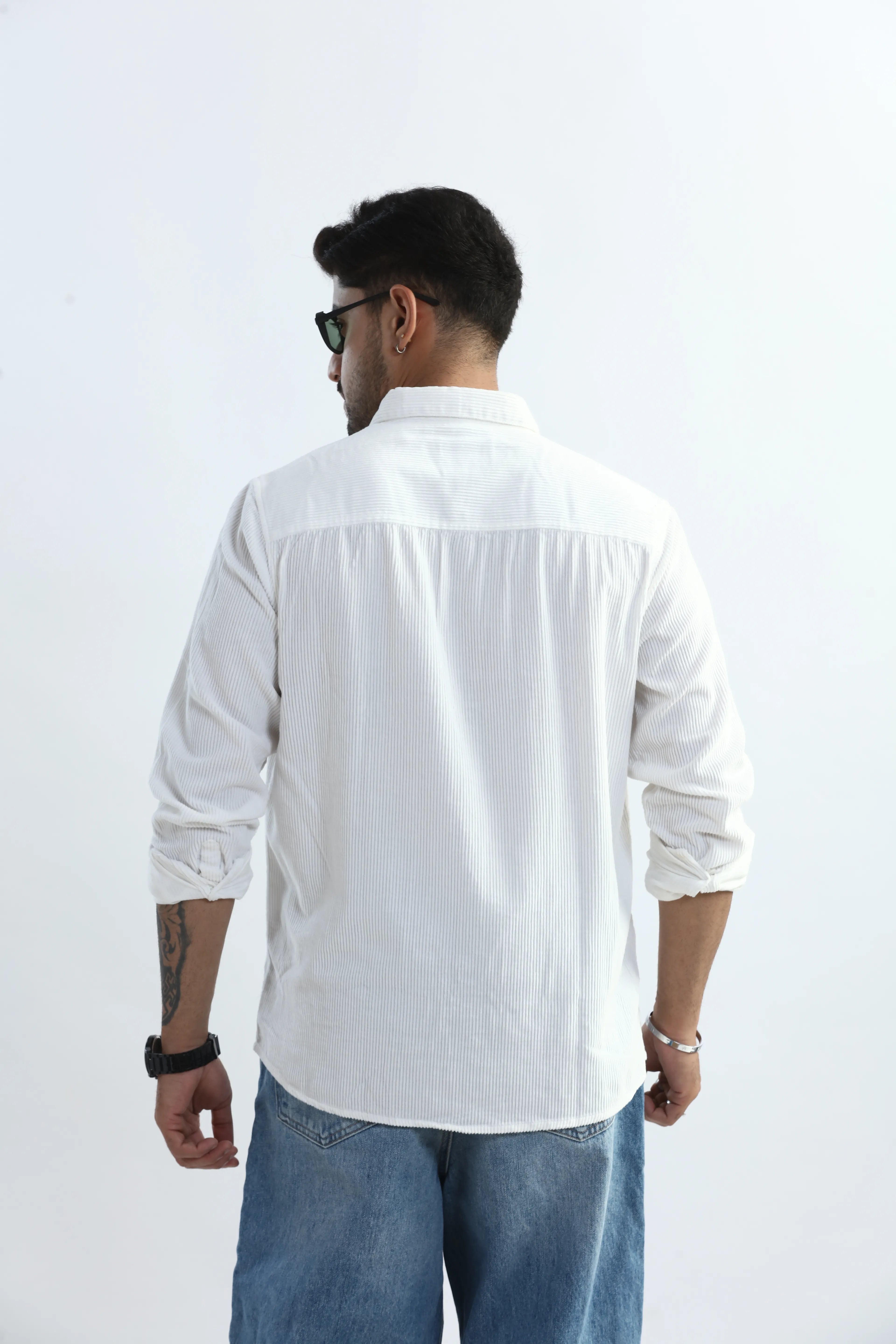 Xkind Men's White Corduroy Regular Fit Shirt