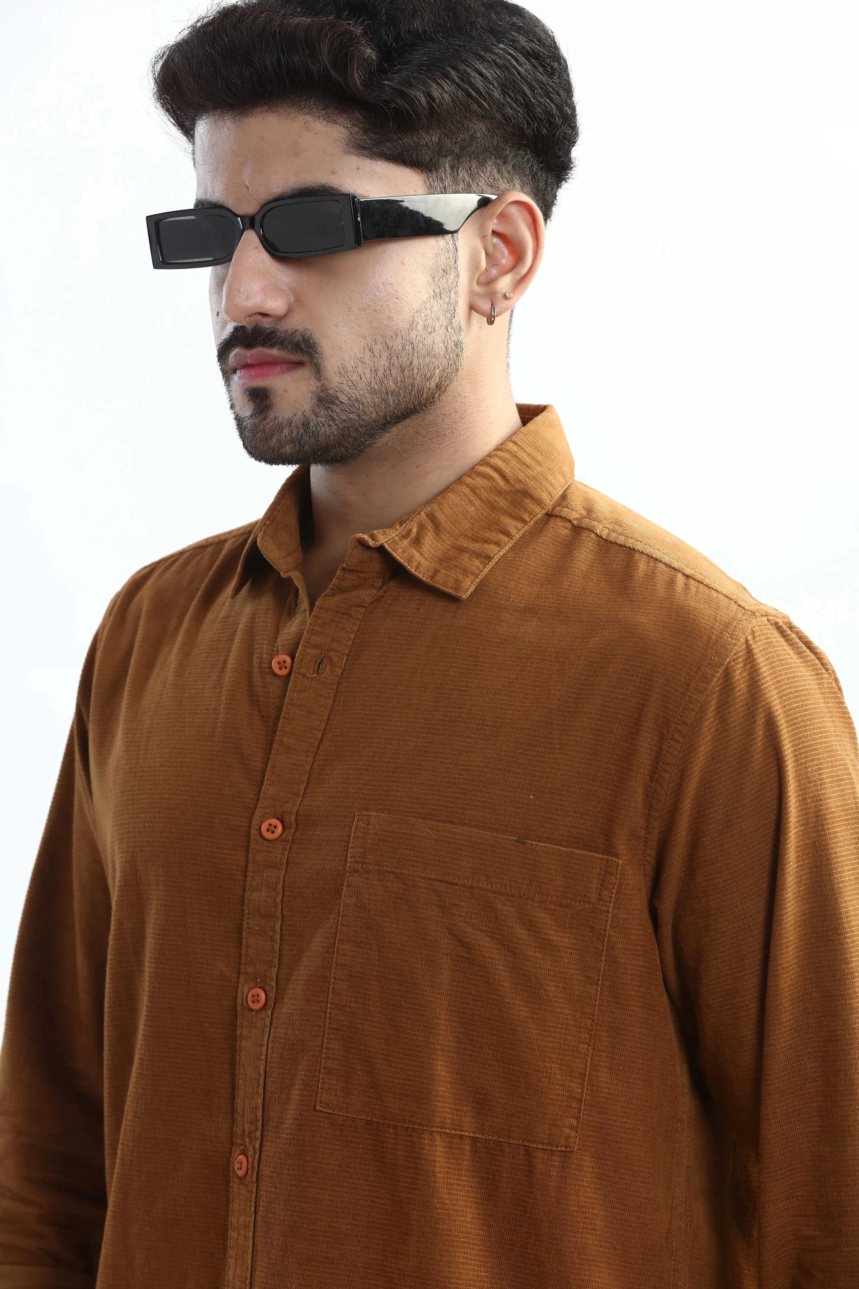 Xkind Men's Mustard Fine Corduroy Regular Fit Shirt
