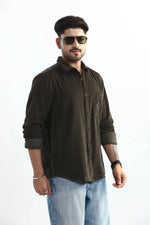 Thumbnail for Xkind Men's Dark Grey Corduroy Regular Fit Shirt
