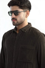 Thumbnail for Xkind Men's Dark Grey Corduroy Regular Fit Shirt