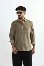 Thumbnail for Xkind Men's Beige Corduroy Regular Fit Shirt