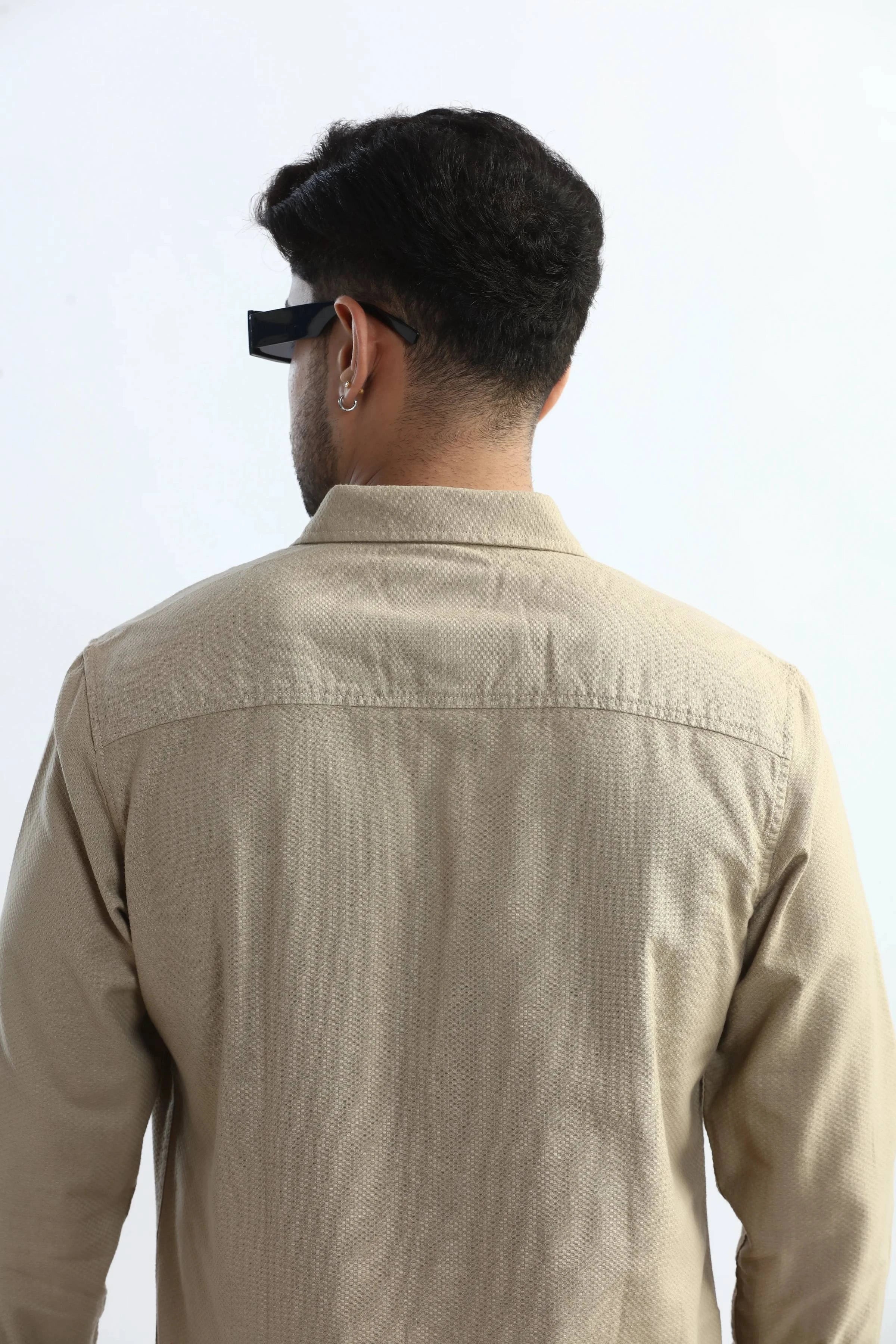 Xkind Men's Beige Textured Slim Fit Shirt