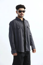 Thumbnail for Xkind Dark Grey Textured Regular Fit Shirt/ Overshirt