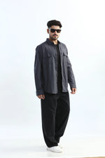 Thumbnail for Xkind Dark Grey Textured Regular Fit Shirt/ Overshirt