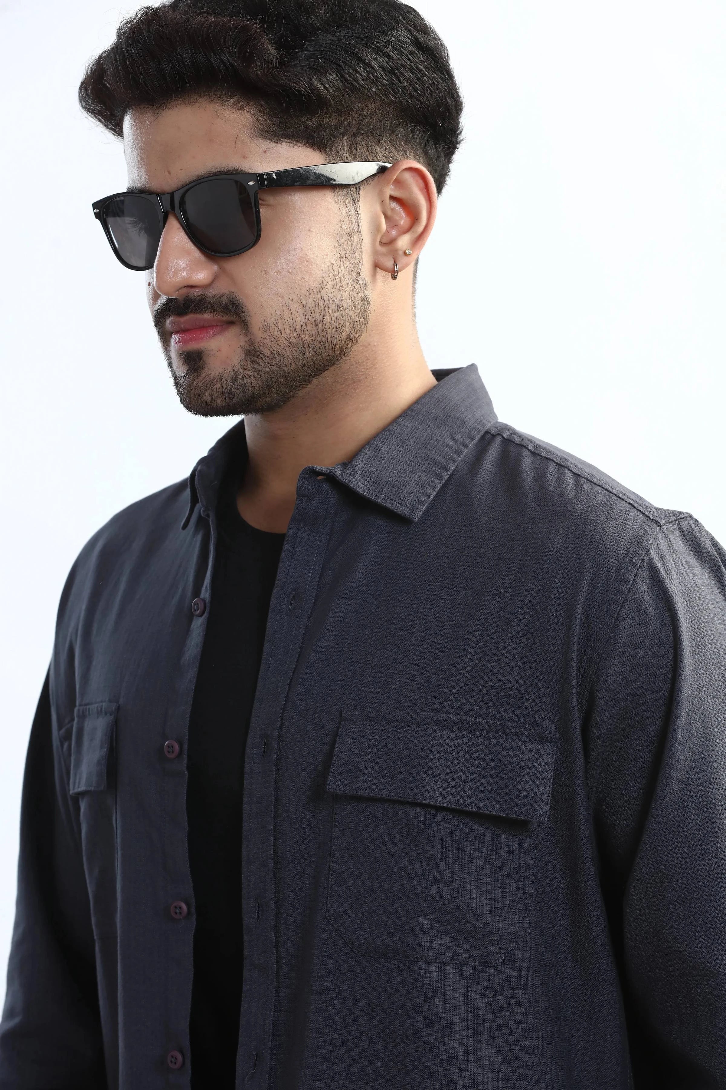 Xkind Dark Grey Textured Regular Fit Shirt/ Overshirt