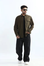 Thumbnail for Xkind Dark Olive Green Textured Regular Fit Shirt