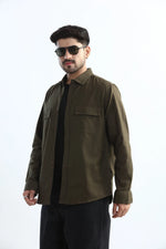 Thumbnail for Xkind Dark Olive Green Textured Regular Fit Shirt