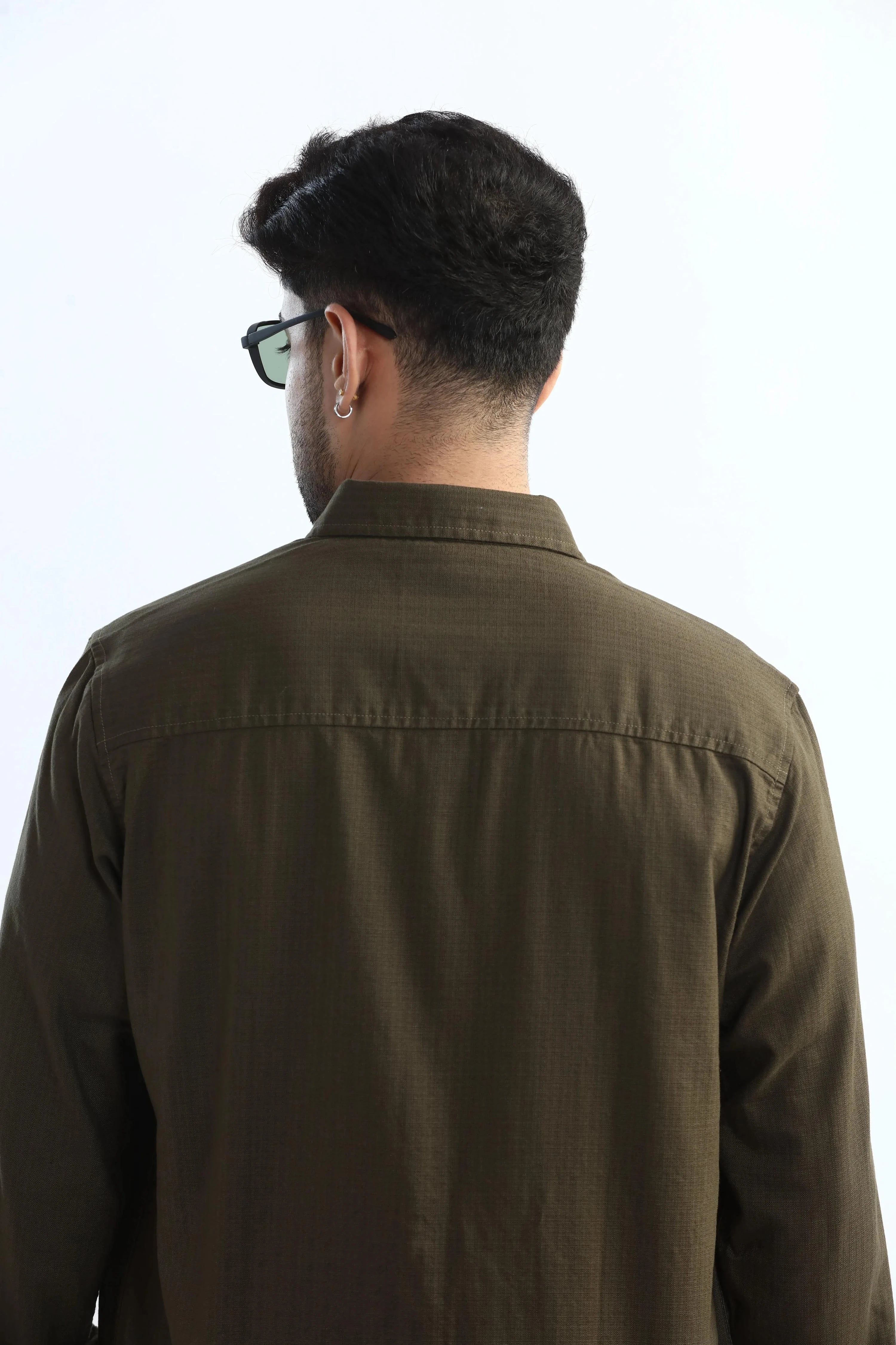 Xkind Dark Olive Green Textured Regular Fit Shirt