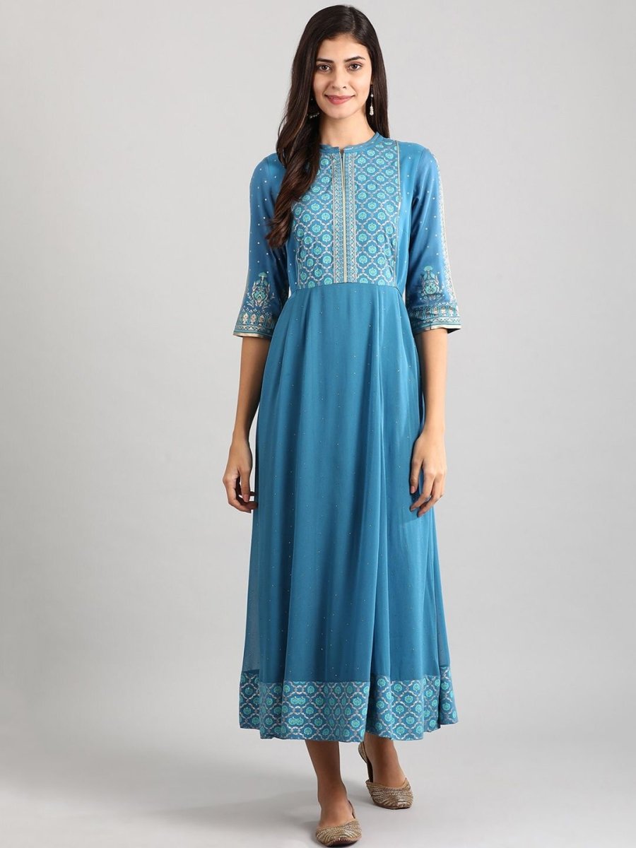 AURELIA Women Blue Printed Maxi Dress - Distacart