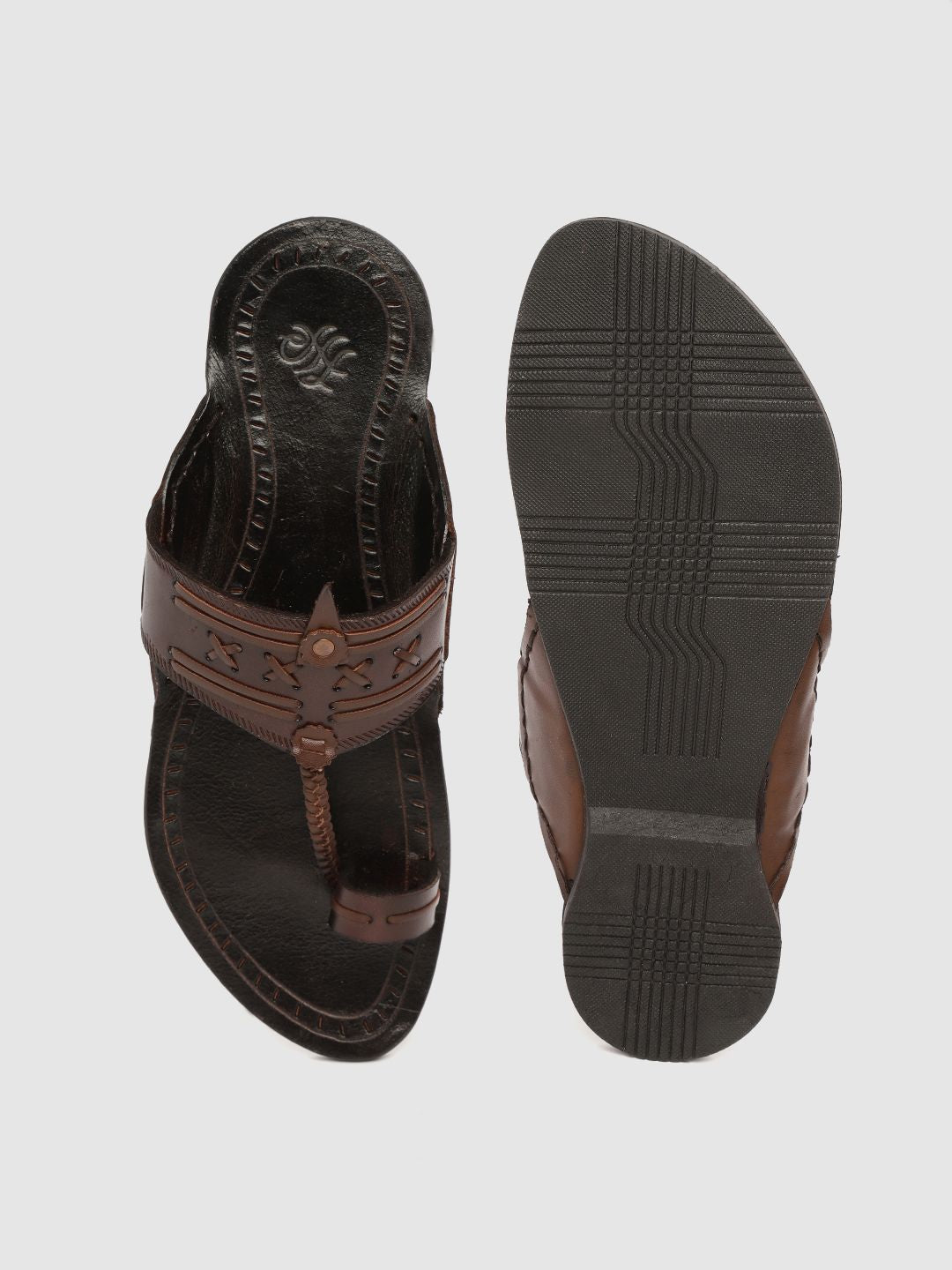 House of Pataudi Men Coffee Brown Handcrafted Leather One-Toe Sandals
