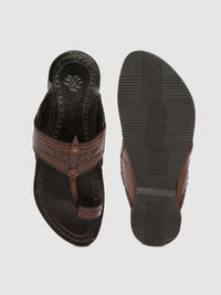 Thumbnail for House of Pataudi Men Coffee Brown Handcrafted Leather One-Toe Sandals