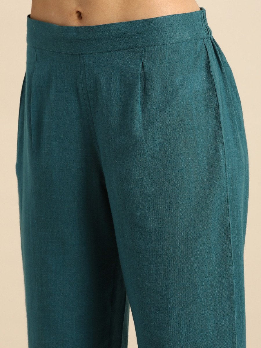 Anouk Women Teal Blue Pure Cotton Kurta with Trousers - Distacart