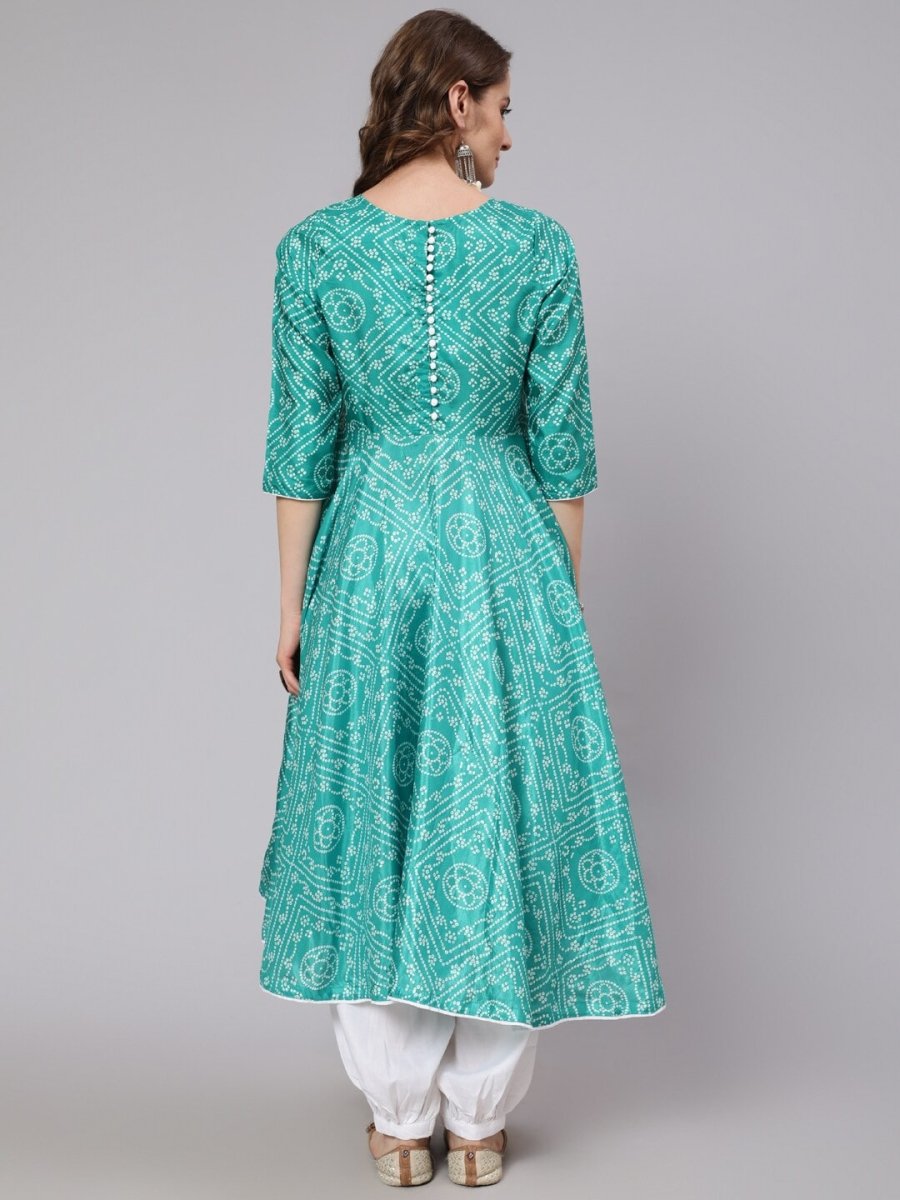 Aks Bandhani Printed Boat Neck Anarkali Kurta - Distacart