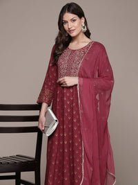 Thumbnail for Anubhutee Women Floral Yoke Design Regular Gotta Patti Kurta with Trousers & With Dupatta - Distacart
