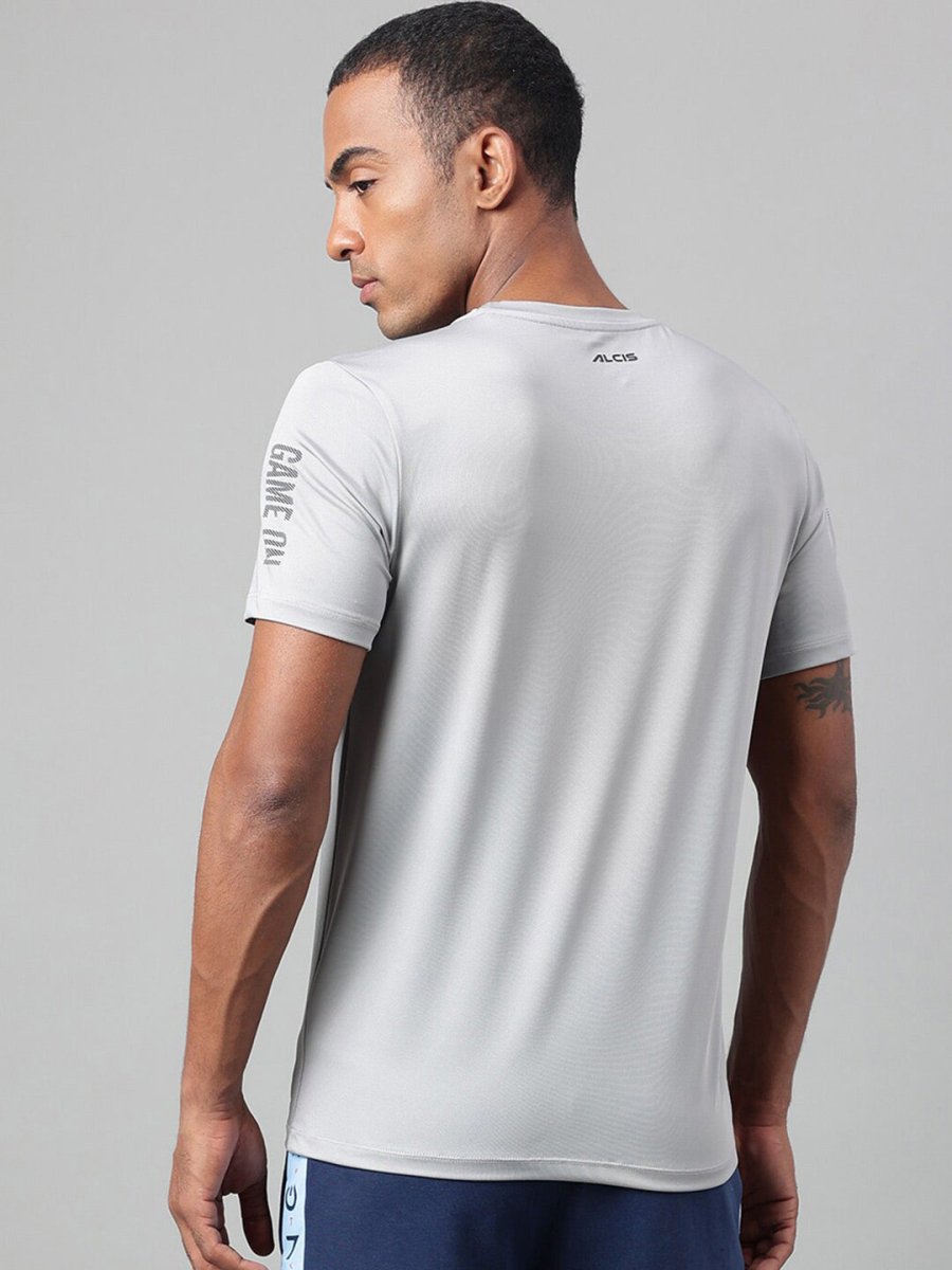 Alcis Typography Printed Anti-Static Dry Tech Slim Fit Sports T-shirt - Distacart