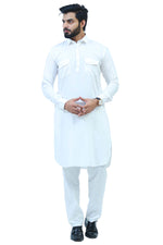 Thumbnail for Bluesaanchi Men's White Satin Pathani Kurta Set - Distacart