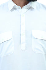 Thumbnail for Bluesaanchi Men's White Satin Pathani Kurta Set - Distacart