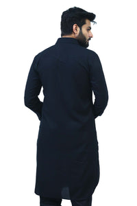Thumbnail for Bluesaanchi Men's Black Satin Pathani Kurta Set