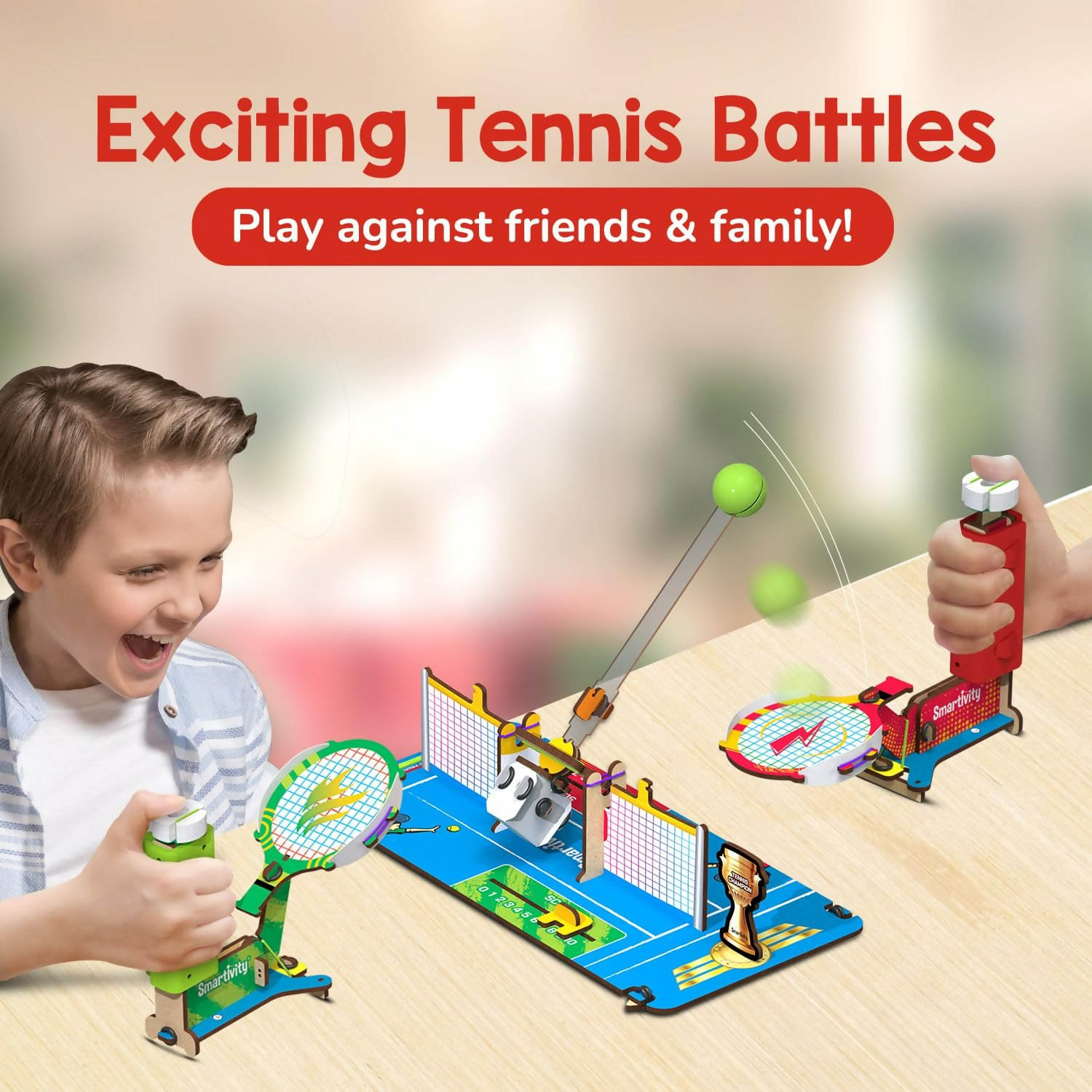 Smartivity Tabletop Tennis Game Kit For Kids 6 To 12, 2-Player Stem Toy With Mechanical Rackets & Scoreboard