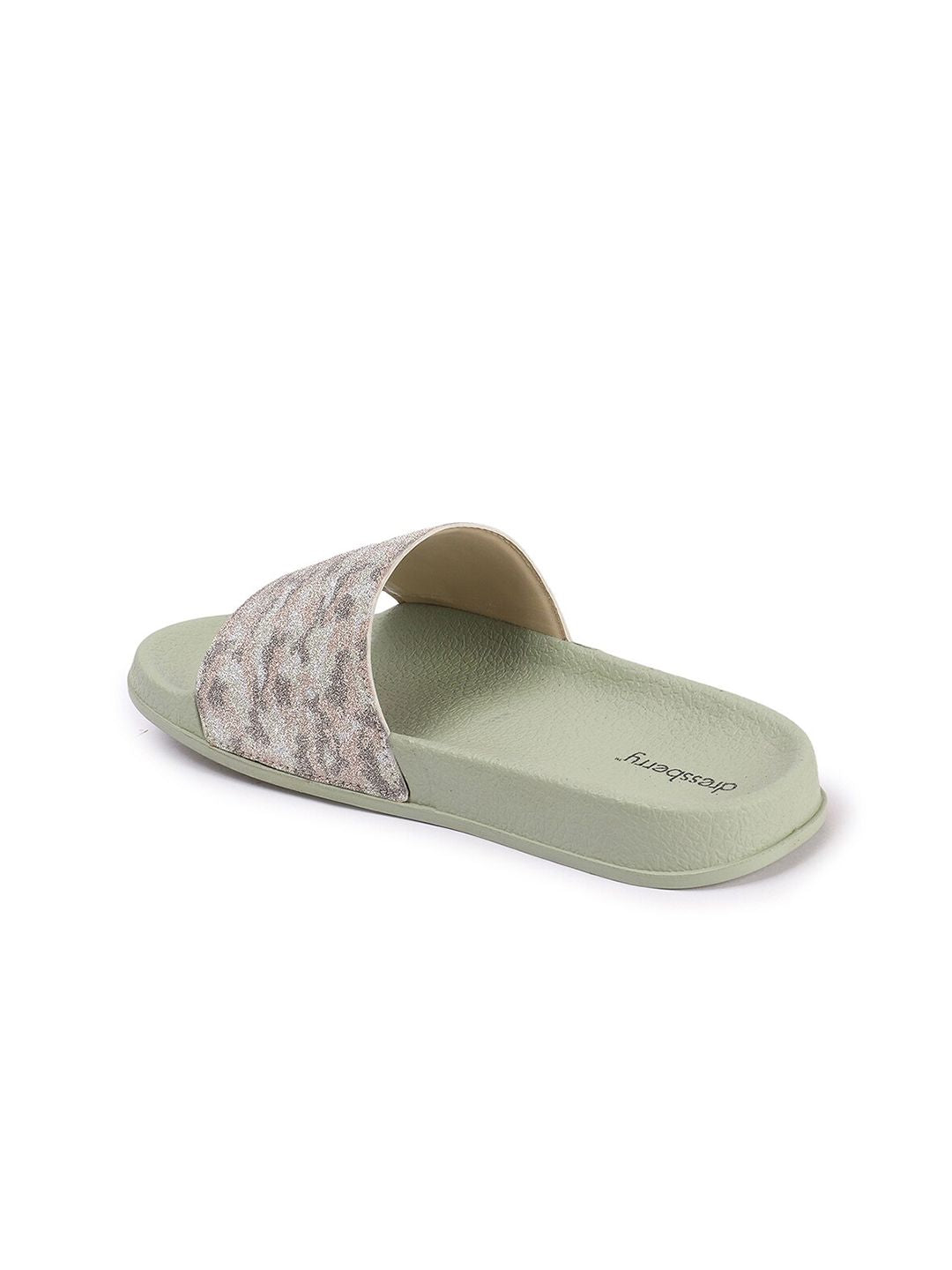 DressBerry Women Green Textured Sliders