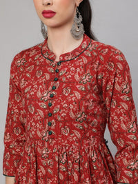 Thumbnail for Aks Ethnic Motifs Printed Cotton A-Line Kurta - Distacart