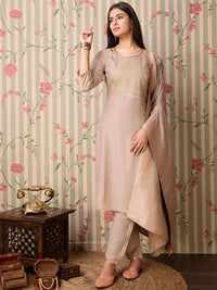 Thumbnail for Ode by House of Pataudi Yoke Design Regular Thread Work Kurta with Trousers & With Dupatta