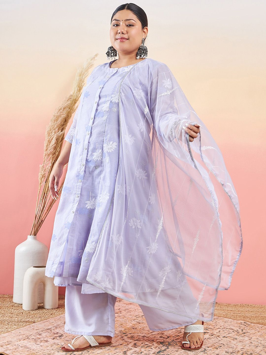 Sztori Floral Printed Round Neck A-Line Kurta with Palazzo & Dupatta - Distacart