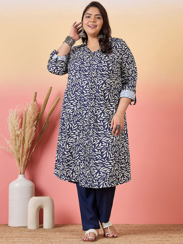 Sztori Plus Size Floral Printed Shirt Collar Roll-Up Sleeves Crepe Pathani Kurta - Distacart