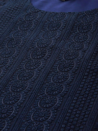 Thumbnail for Anouk Women Navy Blue Chikankari Embroidered Kurta with Palazzos - Distacart