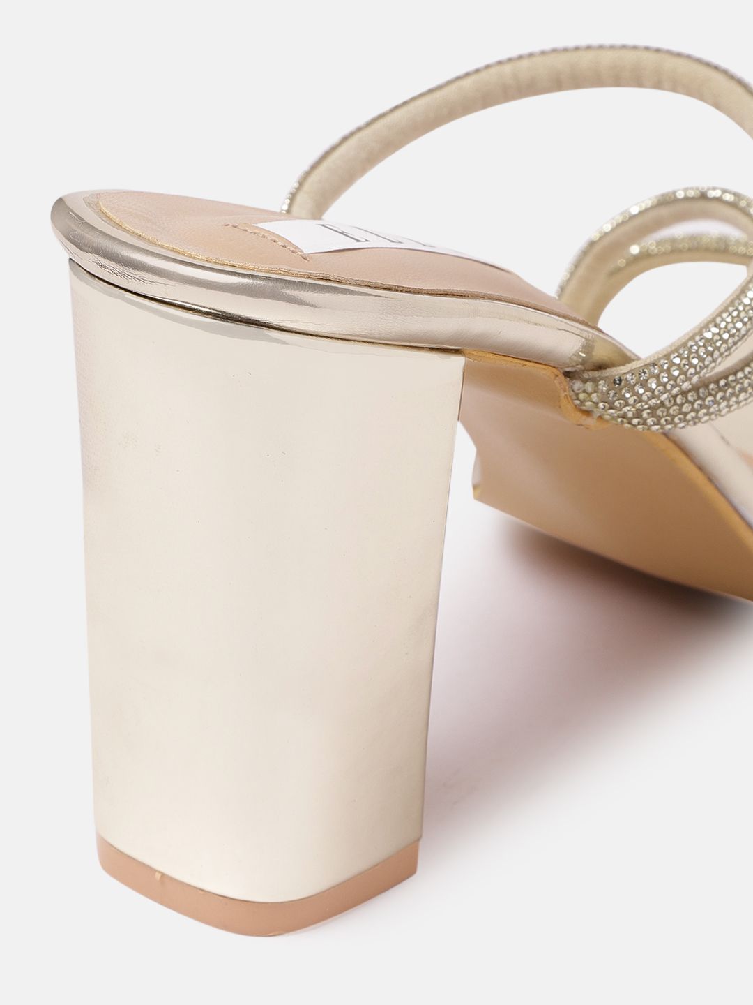 ELLE Gold-Toned Embellished Block Heels