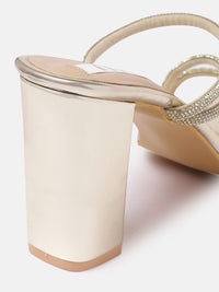Thumbnail for ELLE Gold-Toned Embellished Block Heels