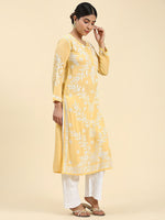 Thumbnail for HOUSE OF KARI Ethnic Motifs Embroidered Chikankari Straight Kurta - Distacart