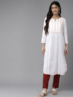 Thumbnail for ADA Ethnic Motifs Embroidered Chikankari White Romance Kurta - Distacart