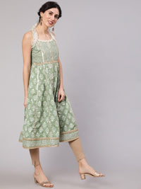 Thumbnail for Aks Floral Printed Shoulder Straps Empire Gotta Patti Pure Cotton Kurta - Distacart