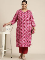 Thumbnail for Sztori Women Plus Size Pink & Off White Printed Kurta - Distacart