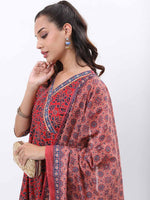 Thumbnail for Vishudh Red & Blue Floral Printed Angrakha Kurta With Palazzos & Dupatta - Distacart