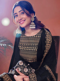Thumbnail for Kalini Foil Printed Long Sleeves Regular Kurta With Palazzos & Dupatta