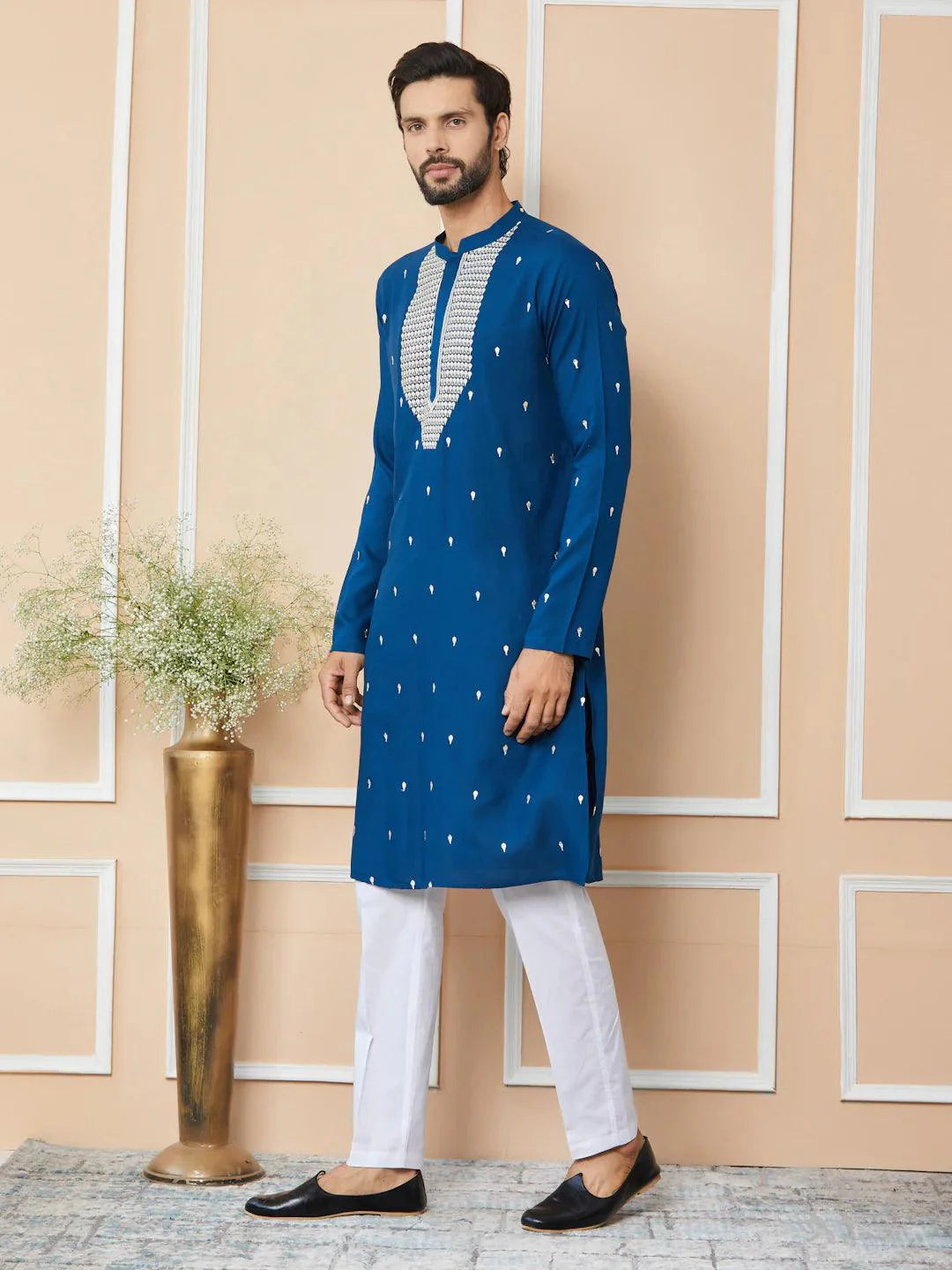 Fabmade Radiate Elegance With Our Royal Blue Sequins Embroidered Kurta Pyjama - Distacart