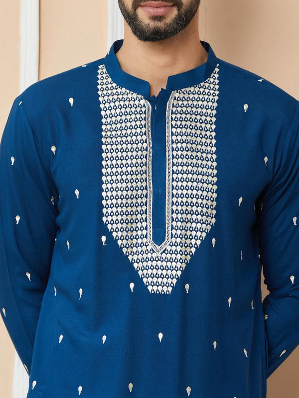 Fabmade Radiate Elegance With Our Royal Blue Sequins Embroidered Kurta Pyjama - Distacart