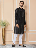 Thumbnail for Fabmade Mandarin Collar Long Sleeves Sequined Straight Kurta - Distacart
